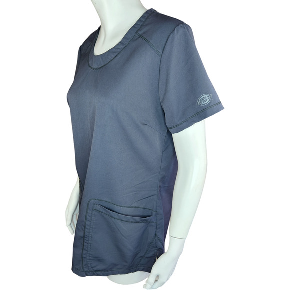 Dickies Women's Medium Short Sleeve Scrub Top Dark Gray Pockets, Round Neckline - Picture 11 of 14